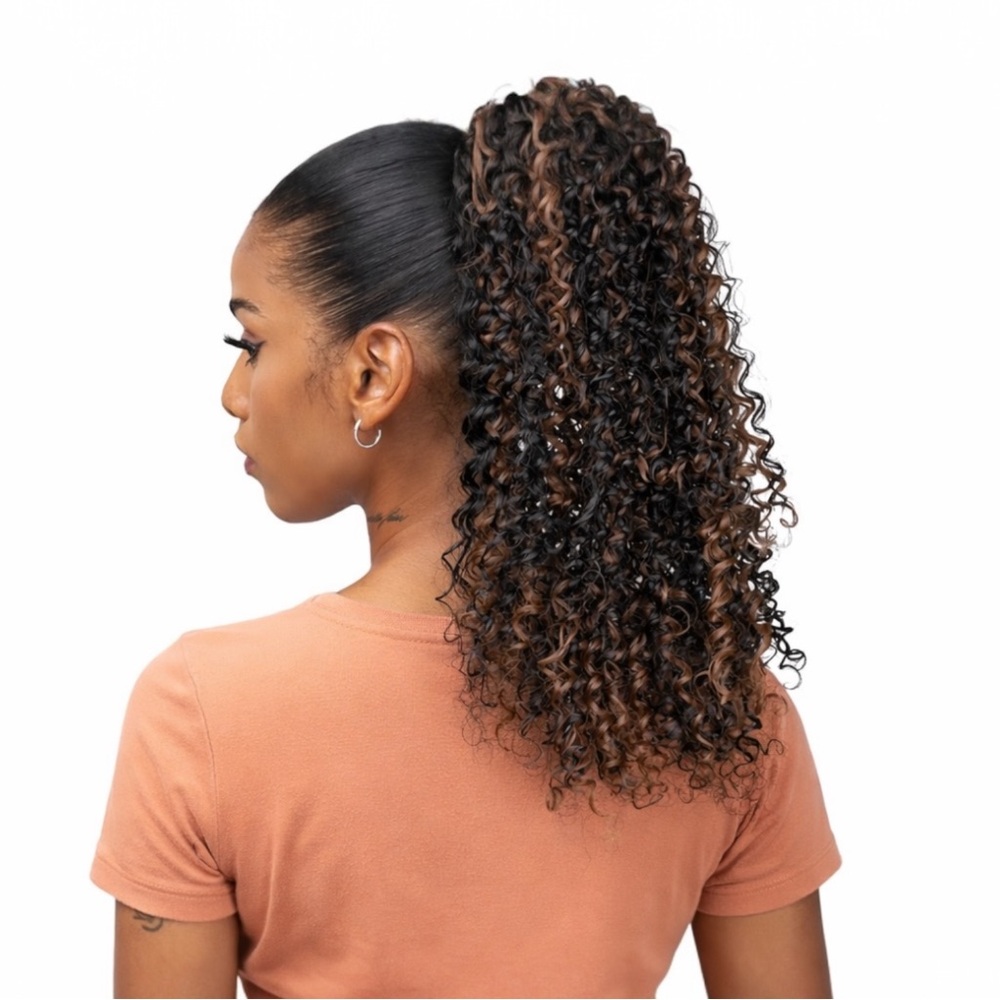 Curly Drawstring Ponytail Extension Afro Fluffy 16” Black/Auburn
